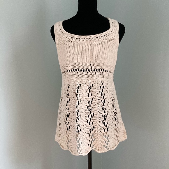Rico Foundation Crocheted Boho Vintage V-Neck Sweater Top Beige Small Y2K - Picture 2 of 12
